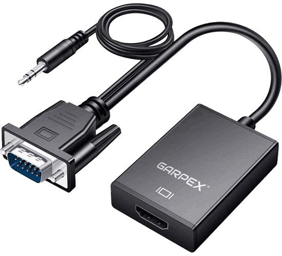 Garpex® VGA naar HDMI Adapter Converter - Universeel met 3.5mm Jack AUX & USB Voeding Kabel - Analoog naar Digitaal Video Omvormer - Male to Female - 1080p Full HD - Inclusief USB voedingskabel