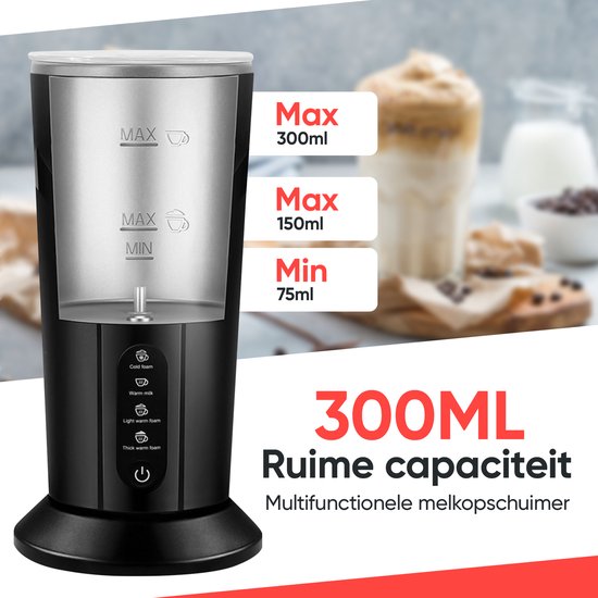 Kitchenwell Melkopschuimer Elektrisch - 4-in-1 - Melkopschuimers - Opschuimer Voor Melk - Milk Frother - Zwart