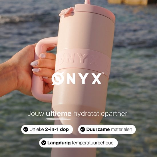 ONYX Drinkfles met Rietje 1 Liter - Waterfles voor Kinderen & Volwassenen - Thermosbeker RVS Travel Mug - Motiverende Drinkbus - Drinkbeker voor School - Candy Pink