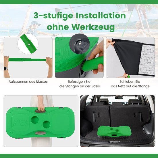 Coast Badmintonset – Incl. Net, Rackets & Shuttlecocks – 270 x 33.5 x 160 cm – Groen