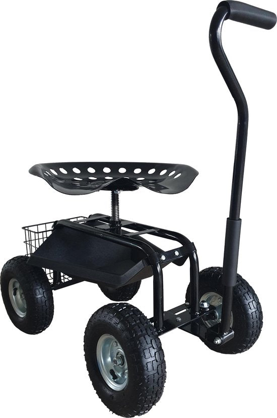 AXI AG22 Tuinkrukje op wielen voor de tuin in Zwart - Tuinkruk - Knielkruk van metaal met maximale belasting van 150 kg - Zitkruk met opbergruimte voor bij het tuinieren