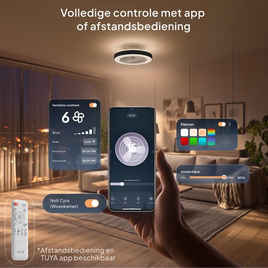 Plafondventilator met Verlichting - Plafondlamp Ventilator - Plafonniere - LED RGBW - Tuya Wifi Smart - Afstandsbediening - ⌀ 50cm - Zwart