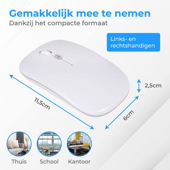 Nuvance - Draadloze Muis LED - Bluetooth - Ergonomisch - Laptop en gaming - Draadloos - Wit