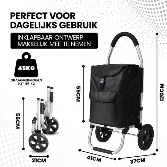Outbee Boodschappentrolley - Boodschappenwagen - Boodschappenkar -Inklapbaar - Met wielen - Zwart
