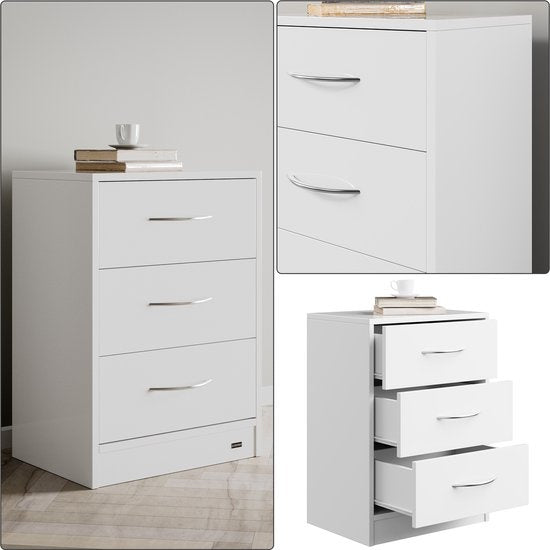 Casaria Nachtkastje Eloise – 3 Laden 54x39x28cm – Wit