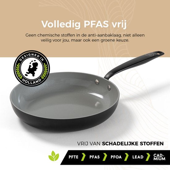 BE Living Essential Koekenpan - Ø 24 cm - Keramisch - PFAS vrij - Inductie - Zwart