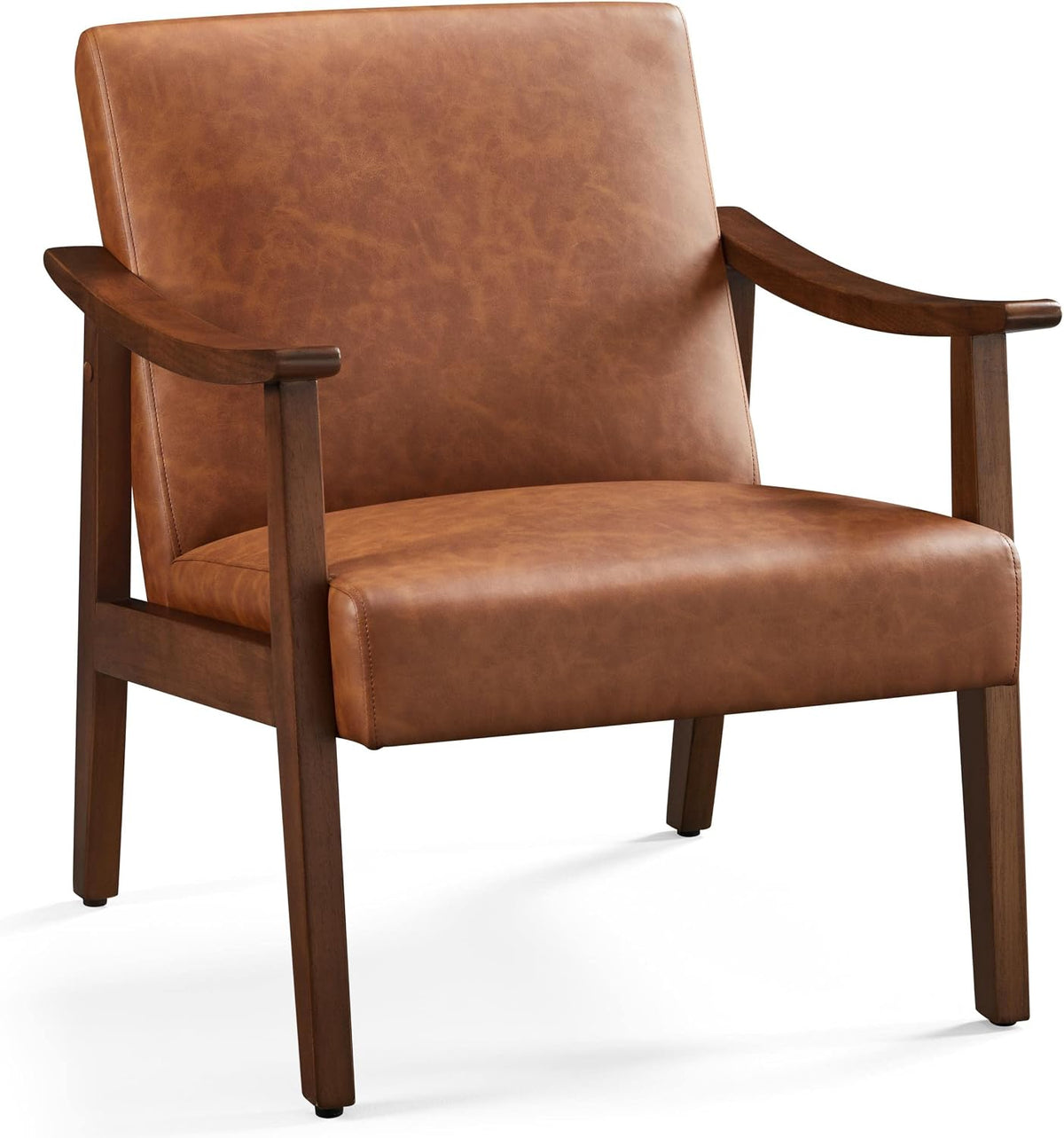 Yaheetech Retro loungestoel 62 × 70 × 74 cm – lichtbruin, rubberhouten armleuningen, draagvermogen 136 kg