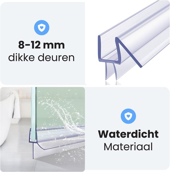Douchedeur strip onderzijde - 2 strips - Gemakkelijk bevestigen - Waterstopper - Waterkering douche - 8 tot 12mm - Luft