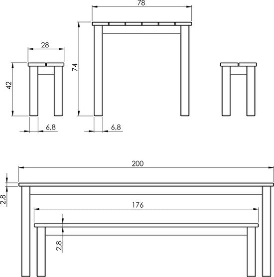 AXI Louise Picknicktafel met bankjes van hout 200 cm - Bruin
