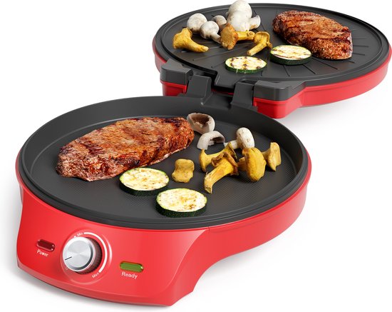 Princess Pizza maker 115007 - Pizzaoven - Regelbare thermostaat tot 220C - Rood - Ø30cm - ook te gebruiken als tafelgrill - voor verse en diepvriespizza's
