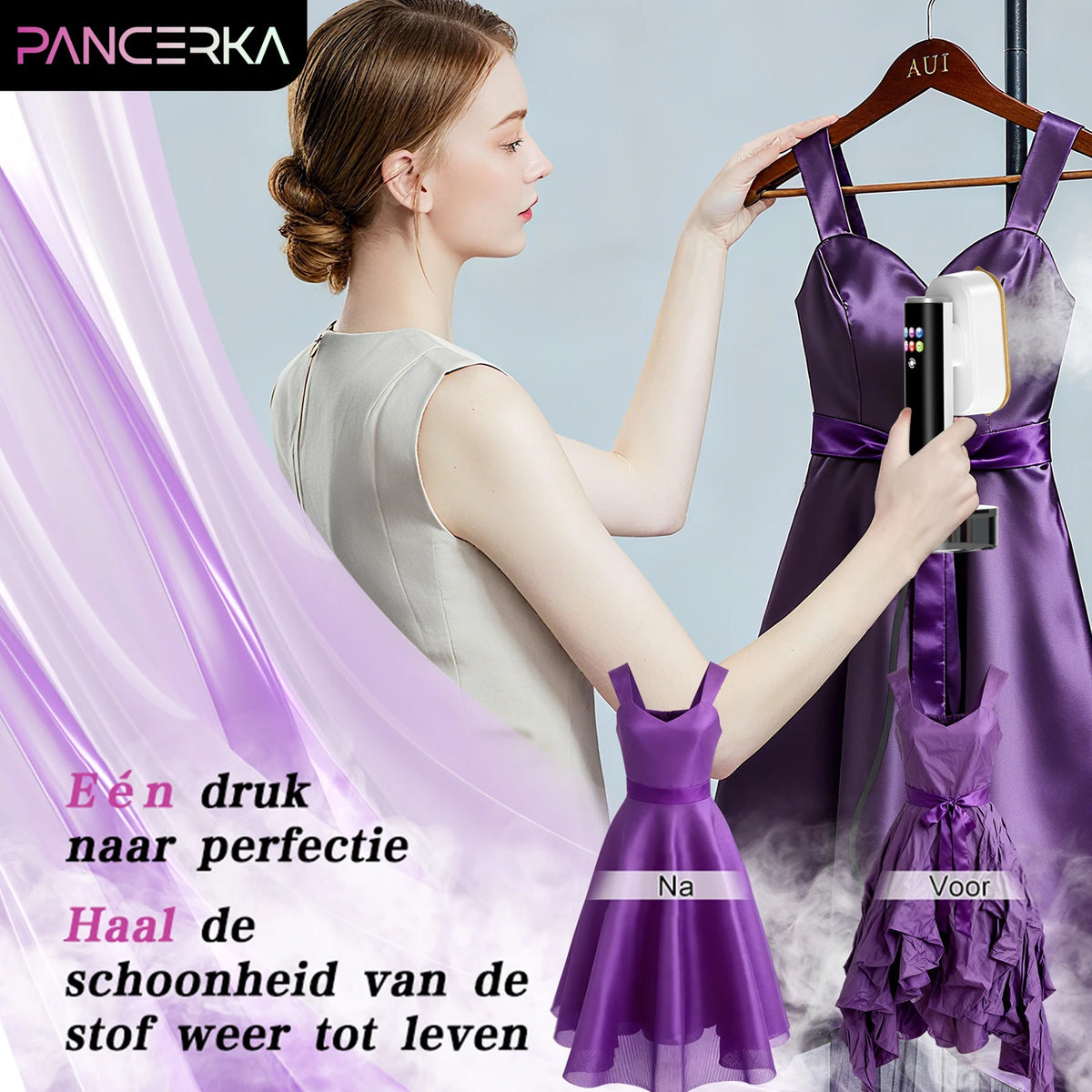 Pancerka 2-in-1 Kledingstomer en Strijkijzer - Klaar in 18 Seconden - 5 Standen met Digitaal Display - Zwart/Wit