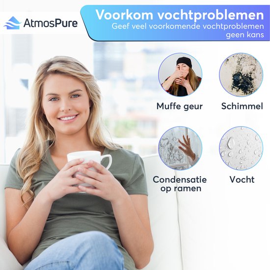 AtmosPure AirDry Elite Luchtontvochtiger - Ontvochtigt 12 Liter per Dag - Wasdroogfunctie - Zwart