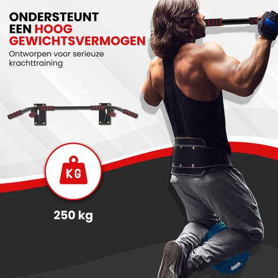 TTD® Premium Pull Up Bar – Wandmontage Dip Station – Tot 250KG – Home Workout – Zwart/Rood