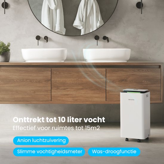 Auronic Luchtontvochtiger en Luchtreiniger - Pro Series - 10L per dag - Was-droog functie - Slaapkamer, Badkamer en Woonkamer - Wit