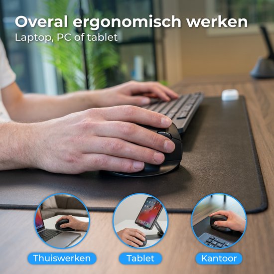 Nuvance Ergonomische Muis - Draadloze Muis - Bluetooth Muis - Muis Draadloos - Stil - Computermuis - Wireless Mouse - Rechtshandig