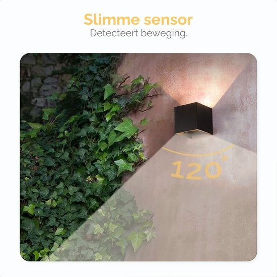 Goliving buitenlamp met bewegingssensor – Wandlamp zwart binnen en buiten – Kubuslamp industrieel – Waterdichte LED-verlichting - Energiezuinig en roestvrij