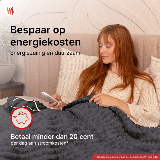 Seranova Elektrische Deken XXL - Extra Warmtedraden - Gestreept Model - 180x160 cm - 2 persoons Warmtedeken - Dubbelzijdig Fleece - Grijs