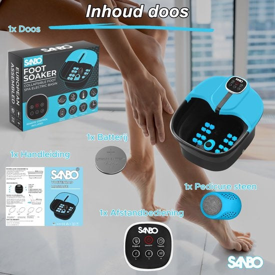 Sanbo Voetenbad - Elektrisch Voetbad Met Bubbelfunctie - Verwarmt tot 49°C - Opvouwbaar - Voetmassage Apparaat - Zwart / Blauw
