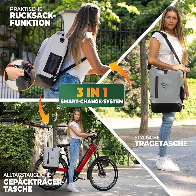 MIVELO - 3-in-1 Fietstas - Waterdicht TPU - 20L - Reflecterend - Grijs & Zwart