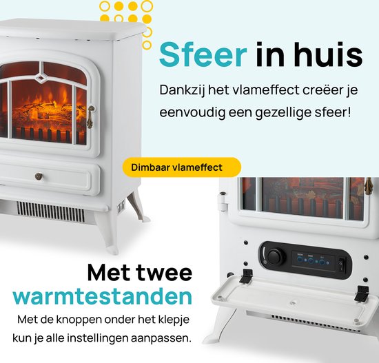 MOA Sfeerhaard Elektrisch - Haard met Verwarming - 1800W - Openhaard - Kachel Vrijstaand - Wit