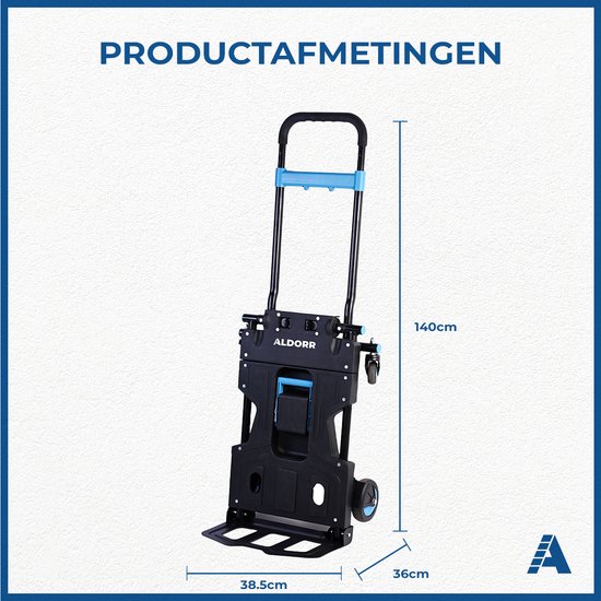 ALDORR 2-in-1 Opvouwbare Steekwagen en transportkar - Draagvermogen transportkar Max. 150kg en Steekwagen Max. 75kg - Opvouwbaar Transportkar - Inklapbaar Meubelhondje - Steekkar - Magazijnwagen - Meubelroller