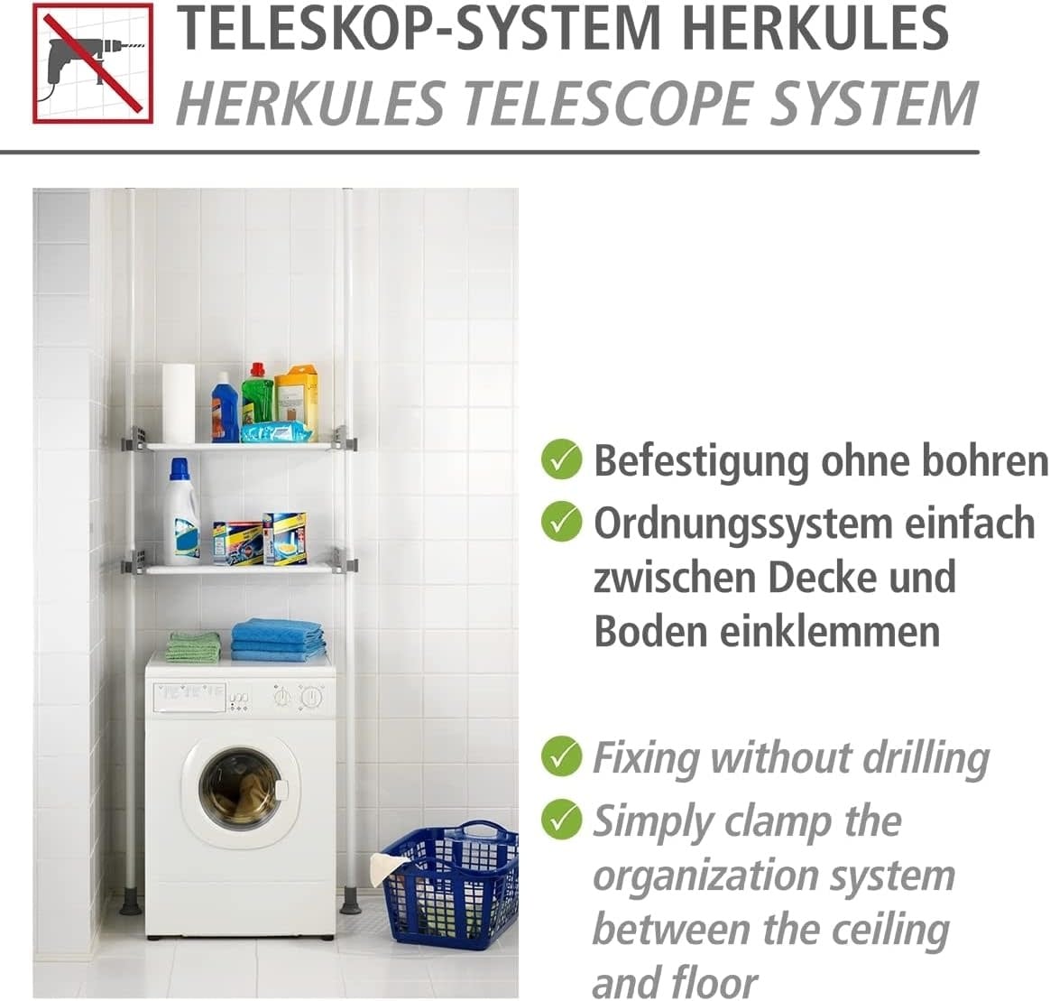 Wenko Herkules Twin Telescopisch Garderobesysteem Wit - 73-120 x 165-300 cm