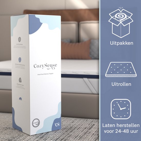 CozySense® DualFeel Topper Matras 140x200 - Topmatras - Topdekmatras - Met Koele & Warme Kant - CertiPUR® - Medium Hardheid - 7.5 cm - Wasbare Hoes
