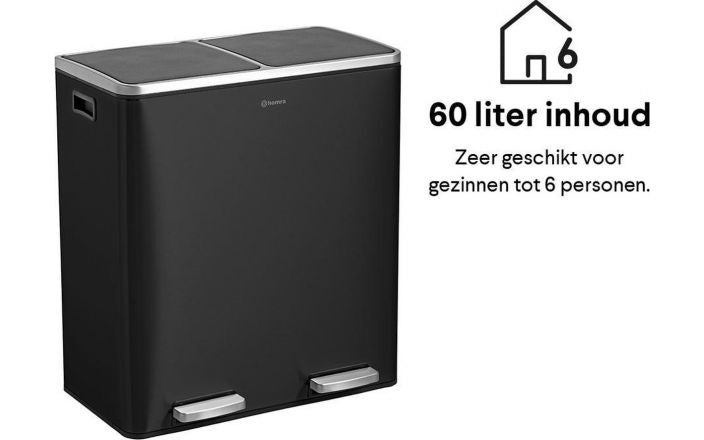 Homra Quickx Prullenbak 60L – Duo Afvalscheiding – Pedaalemmer – Soft Close