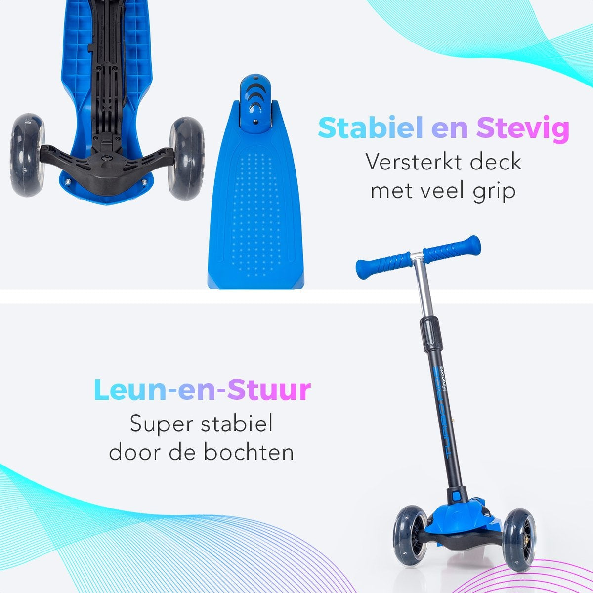 LifeGoods TurboRide Kinderstep - Step 5-8 Jaar - 3 Lichtgevende Wielen - Jongens/Meisjes - Blauw