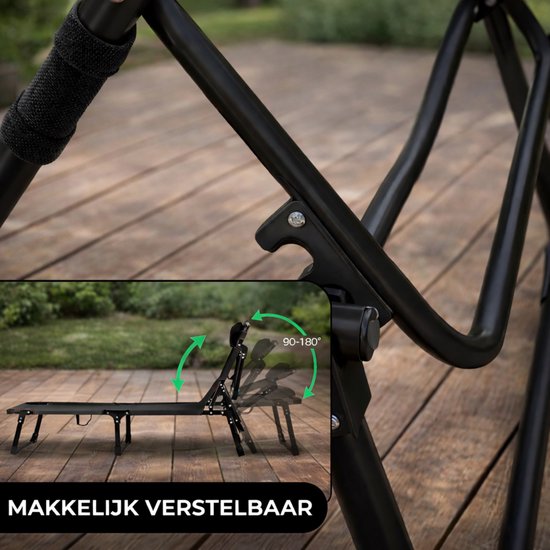 Outbee Ligbed - Ligstoel - Zonnebed - 190x55x30 cm - Inklapbaar - Verstelbaar - Weerbestendig - Zwart