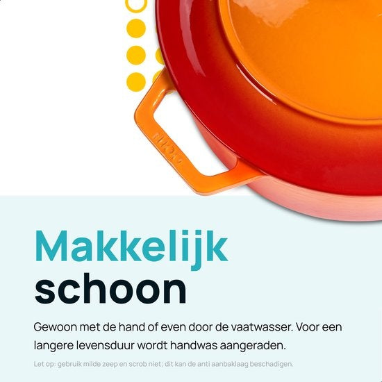 MOA Gietijzeren Braadpan - Inhoud 5,7 liter - 26CM - Rond - Alle warmtebronnen - Ook voor inductie - Gewicht 5,8 kg - C26OR - Oranje/Rood