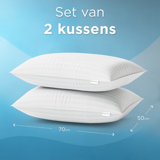 CozySense® Hoofdkussen - Set van 2 - 50x70 CM - Premium Slaapkussen - 100% Katoenen Tijk - Pillow - Ondersteunend Kussen voor Zij-, Buik- en Rugslapers