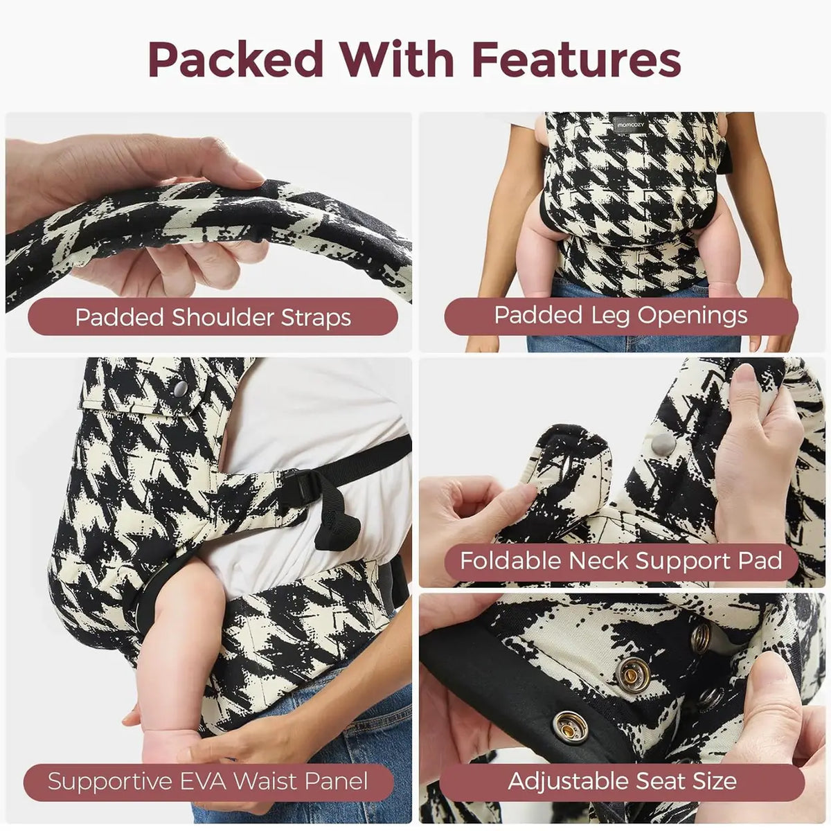 Momcozy BC001 babydraagzak - hanenpootpatroon - katoen