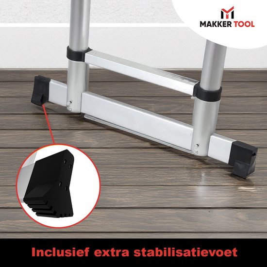 Makker Tool Telescoopladder 3,2 meter – Stabilisatievoet & Soft Close