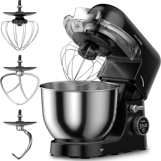 Erikssøn Kitchen Keukenmachine - 8 Snelheidsstanden Met Timer - 5L Mixer met Mengkom - 1400W - Zwart