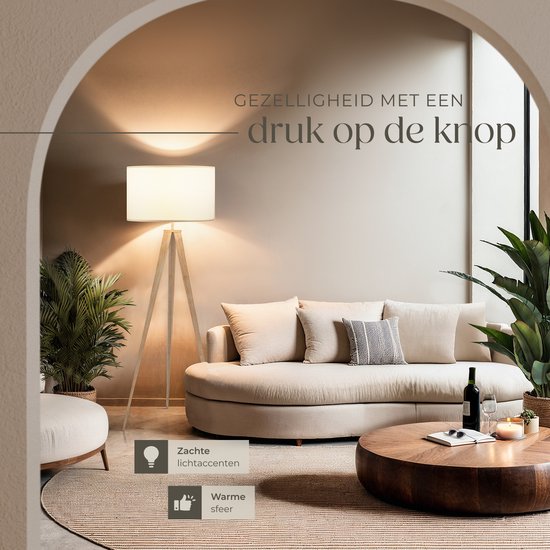 tectake Lunaris Vloerlamp – Driepoot – Linnenlook Lampenkap – E27 – 158 cm