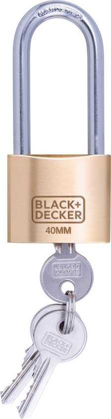 BLACK+DECKER Hangslot - 40mm - Lange Beugel - Incl. 3 Sleutels - Massief Messing Slot