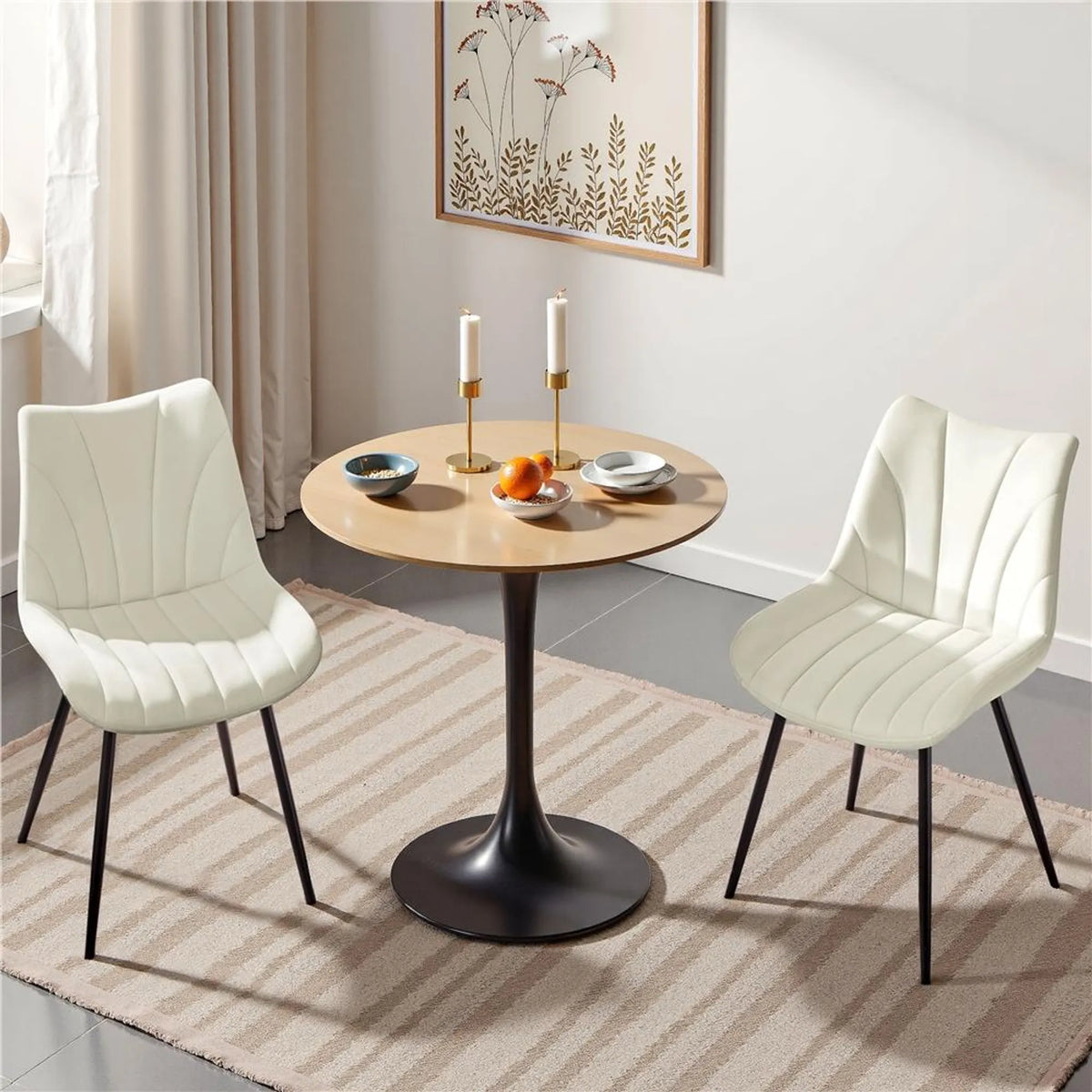 Yaheetech Set van 2 Eetkamerstoelen 47x58x84 cm – Beige – Polyester en Metaal