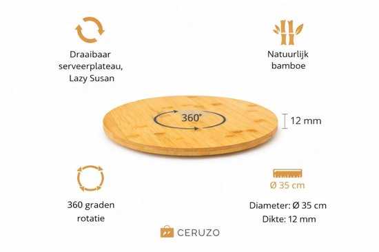 Ceruzo Lazy Susan - Draaibaar Dienblad - Ø 35cm - Draaiplateau -Serveerbord-Bamboe