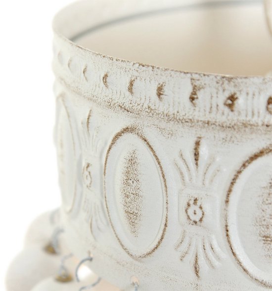 Hanglamp Ella 10191W - Trendy Witte Kralenlamp van Hout en Metaal, Verstelbare Hoogte 70-155 cm - Merk: Mexlite