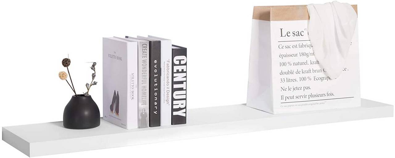 Woltu Wandplank Zwevend MDF Wit - Boekenplank & CD/DVD Plank - 40 x 22,9 x 3,8 cm