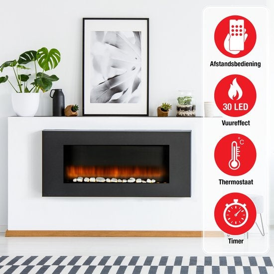 Classic Fire Elektrische Sfeerhaard Vancouver - Afstandsbediening en Timer - LED Vlammen - 2000W - Zwart