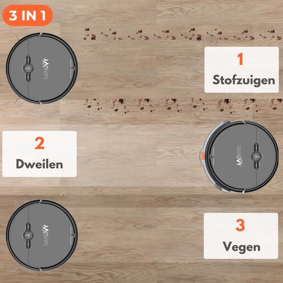 Sanovy 3 in 1 Robotstofzuiger met dweilfunctie - 1800 PA- Automatische laadstation - Dweilrobot – App