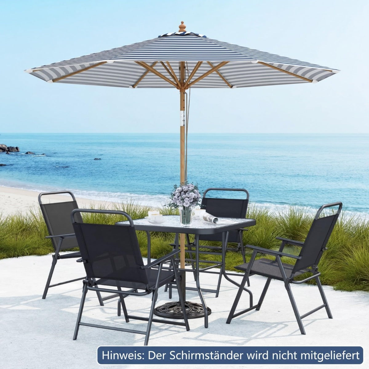 Coast houten parasol 270 cm - blauw/wit gestreept