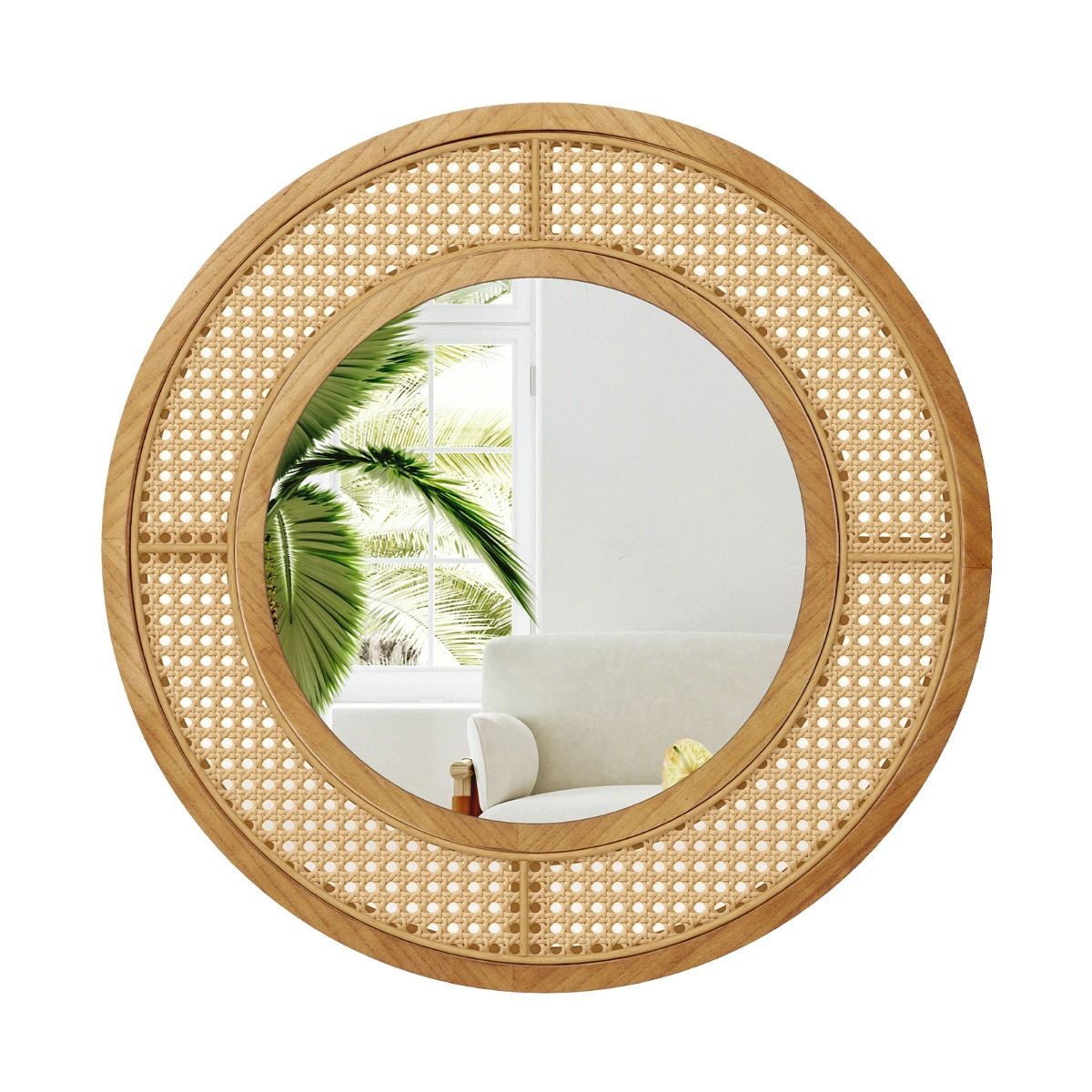 Coast Ronde Wandspiegel - Rotan Decoratie - Houten Frame - 65 cm Natuurlijk