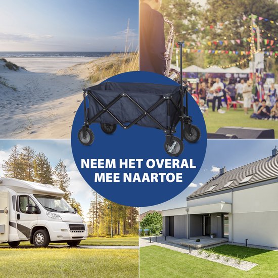 Tristar Bolderkar opvouwbaar - Stevige Bolderwagen Harmonicaframe - 70 kg draagvermogen - 39x20x75 cm - Incl. Bodemplaat en Opbergtas - Campingwagen, Transportkar, Trekwagen en Strandkar voor Tuin, Festival, Boodschappen, dagje uit - HC-0910 - Blauw