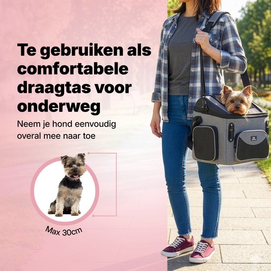 Jake en Jacky Hondenfietsmand - Fietsmand Hond Voorop - Hondenmand Fiets - Autostoel Hond - Kleine Hond max 8 kg - 39x28x34 cm