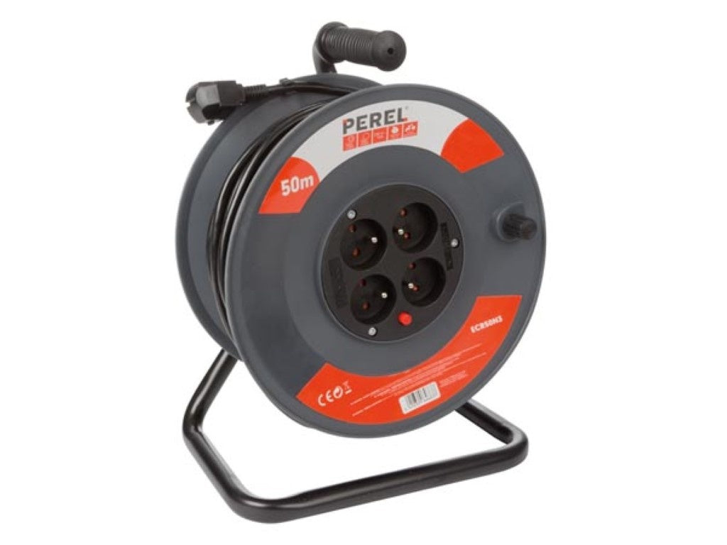 Perel Kabelhaspel 50 M - 3G1.5 - Penaarde - 4 Stopcontacten