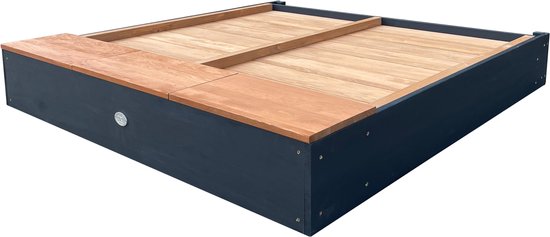 AXI Mandy Zandbak XXL met Opbergruimte en Deksel - Met Bankje en Krijtbord - Inclusief Gronddoek - 160 x 151 cm - Antraciet/Bruin