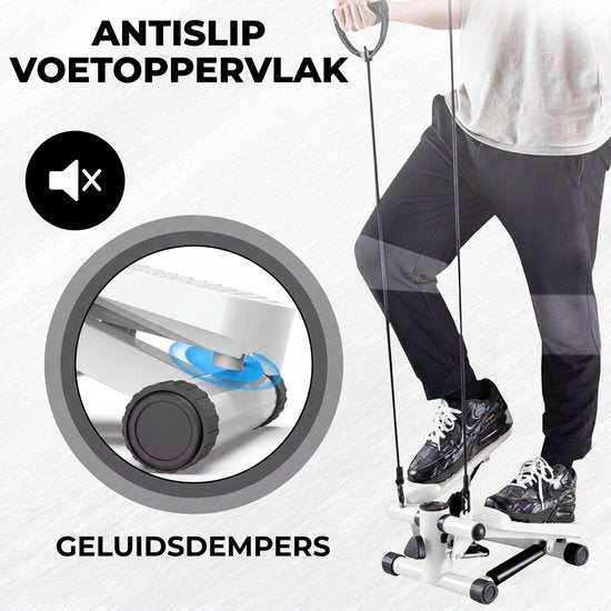 Fitby Stepper - Stepper Fitness - Mini Stepper - Hometrainer - Display - Met Weerstandsbanden - Wit